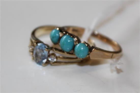 9ct and turquoise ring, 1 other ring